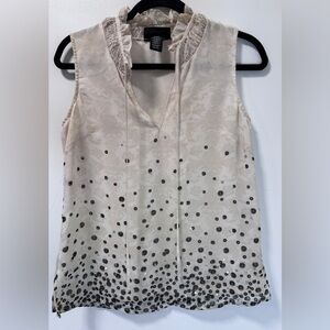 ATTENTION Cream Sleeveless Sequins Ruffled Neckline Lined Top Tunic XS